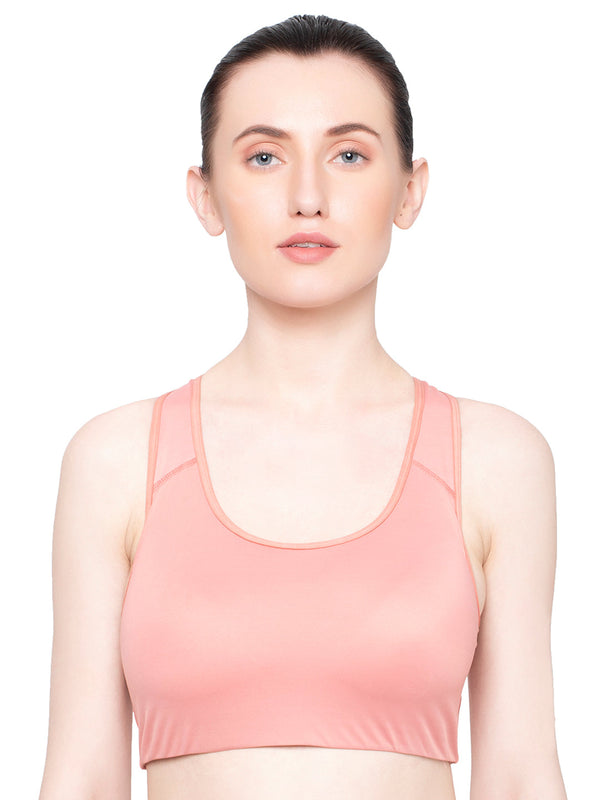 TRIUMPH BRA 110I632-CN Peach-Coloured Triaction Balance Top Lightly Padded Wireless Quick Dry High Bounce Control Sports Bra