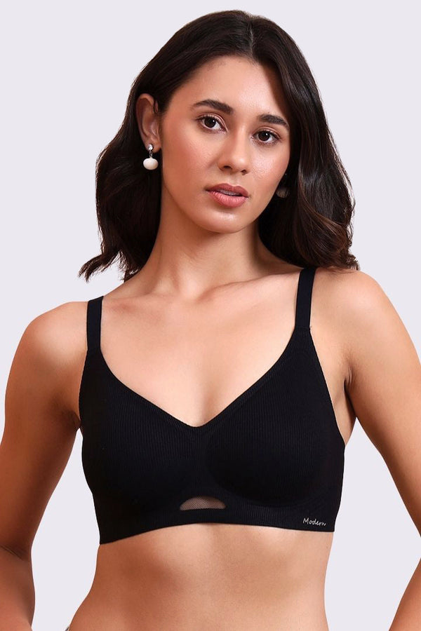 AXTZH Savvyy Women’s Everyday Bra with Soft Comfort Fit and Subtle Keyhole Detail XB3833-BLACK-CC101