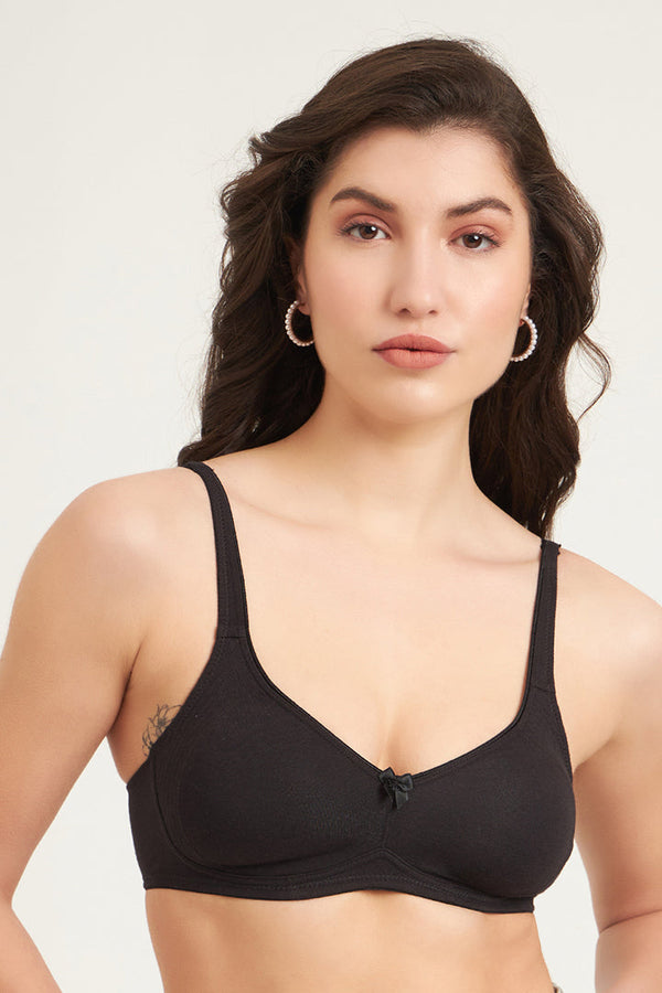 JOCKEY-1250 Black Wirefree Non Padded Plus Size Super Combed Cotton Elastane Stretch Full Coverage Everyday with Contoured Shaper Panel and Adjustable Straps