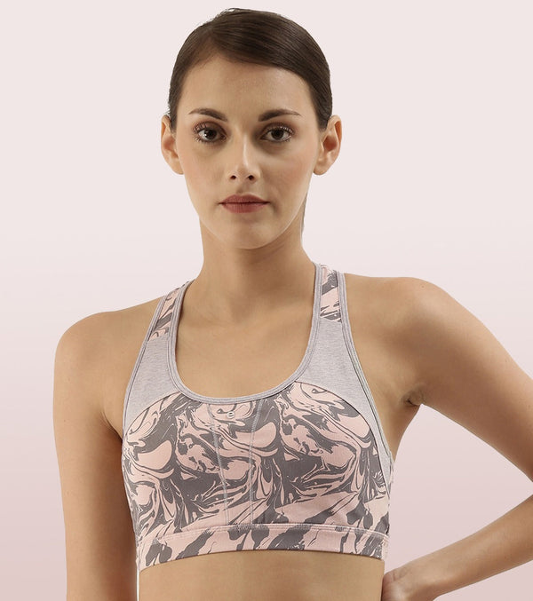 Enamor-SB08 Marble Medium Impact Sports Bra Racer Back, Removable Pads & Wirefree