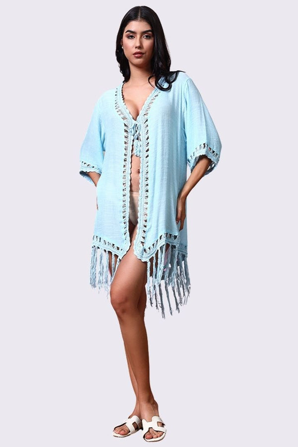 AXTZH Relaxed-Fit Beach Kimono Featuring Handcrafted Detailing and Free-Flowing Finish X0114-SBLUE-SNGA2