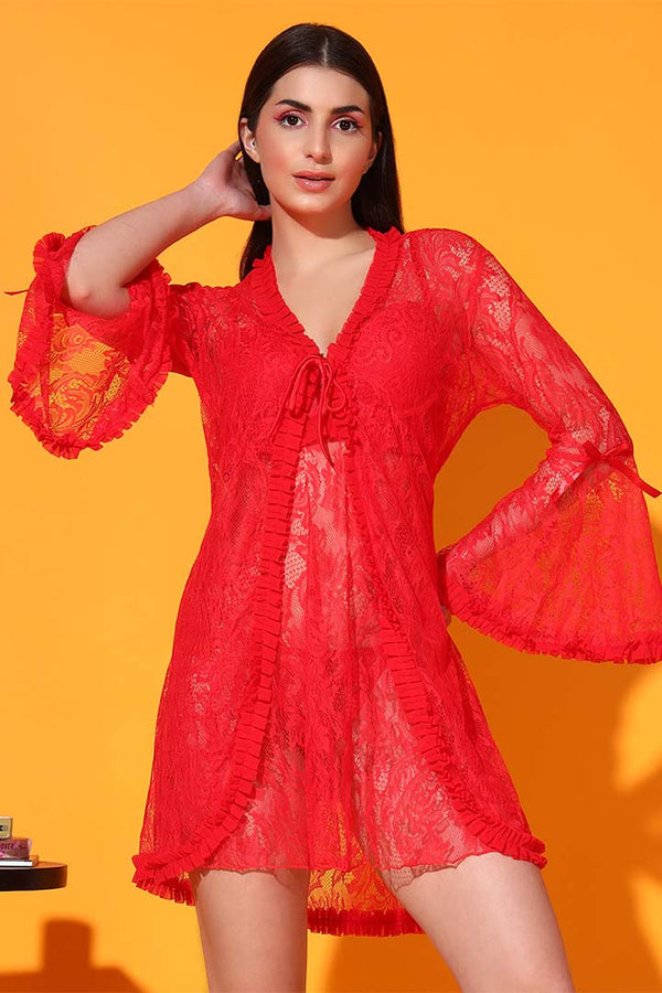 NIGHTWEAR-X0825IO Sensual Sheer Robe, Babydoll & Panty Set