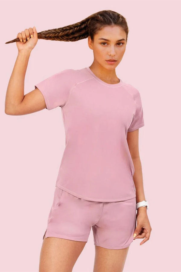 ENAMOR A314 Women Kool Poly Quick Dry Relaxed Fit, Hip Length Workout Raglan T-Shirt