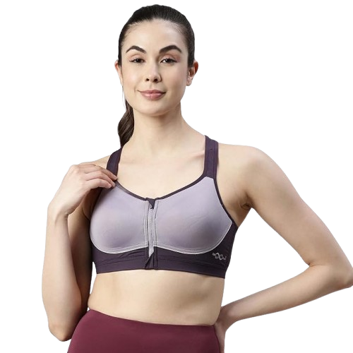 Enamor-SB11 Purple Ash High Impact Sports Bra Padded, Wirefree & Front Zipper