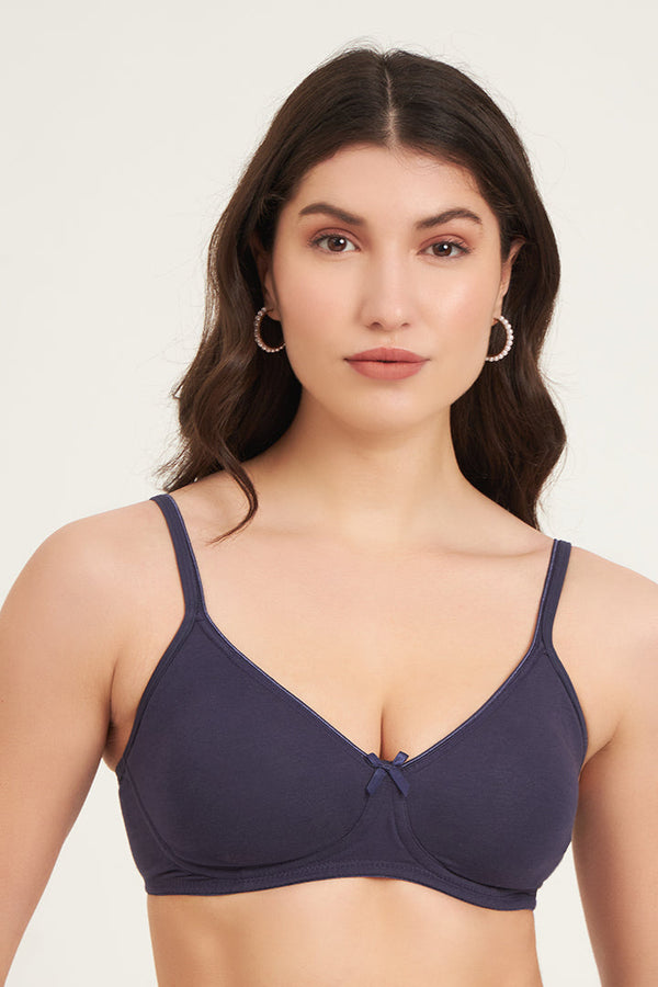 JOCKEY-1722 Cnavy Wirefree Non Padded Super Combed Cotton Elastane Stretch Medium Coverage Everyday with Concealed Shaper Panel