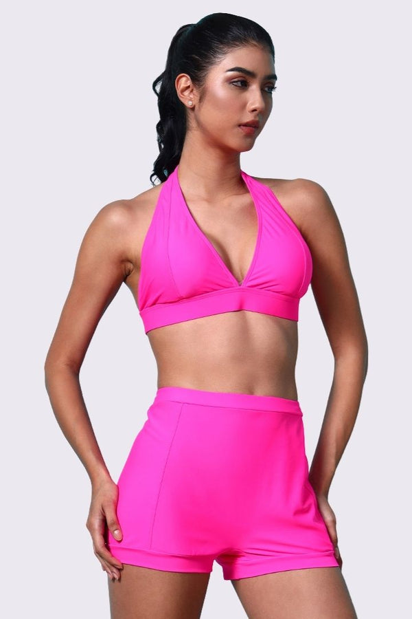 AXTZH Stylish Two-Piece Swim Set Featuring Sleek Bralette and Skirt Overlay Bottom for Women-X2517-NPINK-2PS