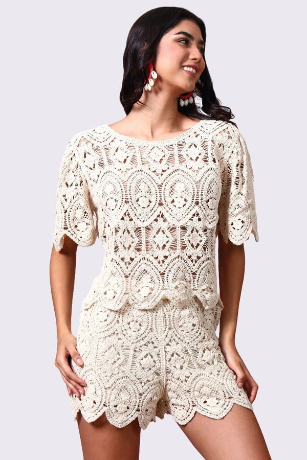 AXTZH Crochet Beachwear Top with Handcrafted Pattern and Relaxed Silhouette-X0228-BEIGE-BW1PTO