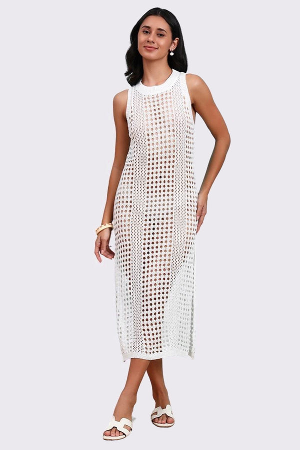 AXTZH Lightweight Sarong-Inspired Beachwear with Open Weave Detailing-X4033-WHITE-SNGB1