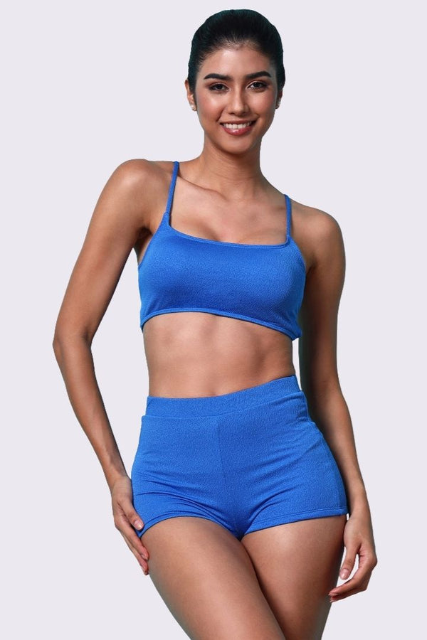 AXTZHY Sexy Beachwear Co-Ord Set Featuring Minimalist Crop Top and Fitted Shorts-X4060-RBLUE-2PS