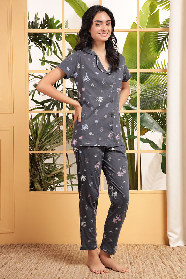 Angels Grey Button-Down Night Set A053IO