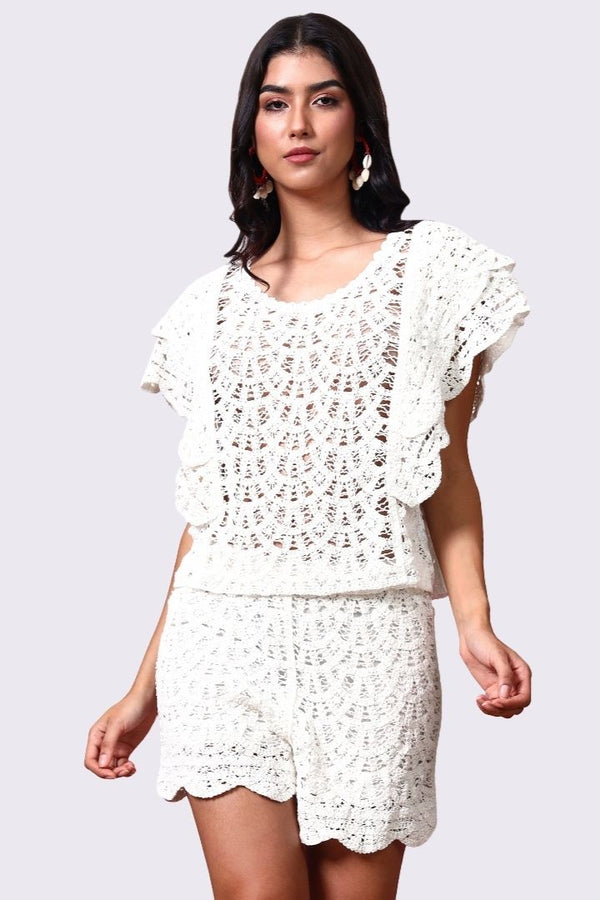 AXTZH One-Piece Crochet Shorts – Comfortable, Playful, and Perfectly Versatile 220-WHITE-BW1PST