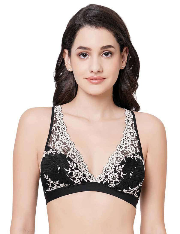 WACOAL BRA 852191 BK Embrace Lace Non Padded Non Wired 3/4th Cup Bridal Wear Medium coverage Lace Bralette - Black