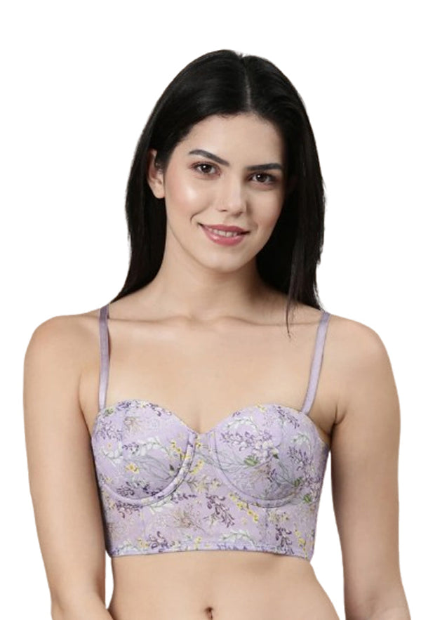 ENAMOR BRA-F130 Wisteria Print FLEXI LIGHT PRINTED BUSTIER BRA PADDED WIRED HIGH COVERAGE