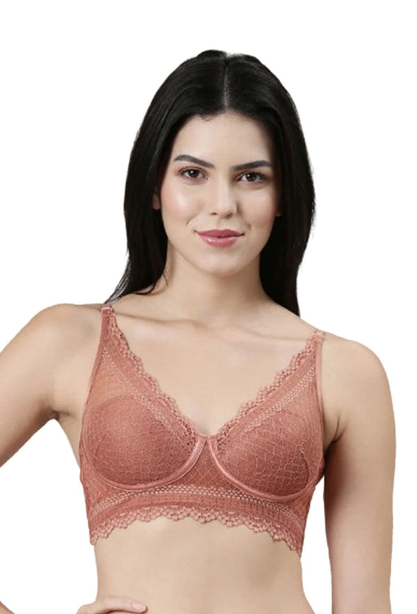 ENAMOR BRA-F125 Enamor Pure Ease Longline Comfort Lace Bra for Women - Padded, Wirefree and High Coverage