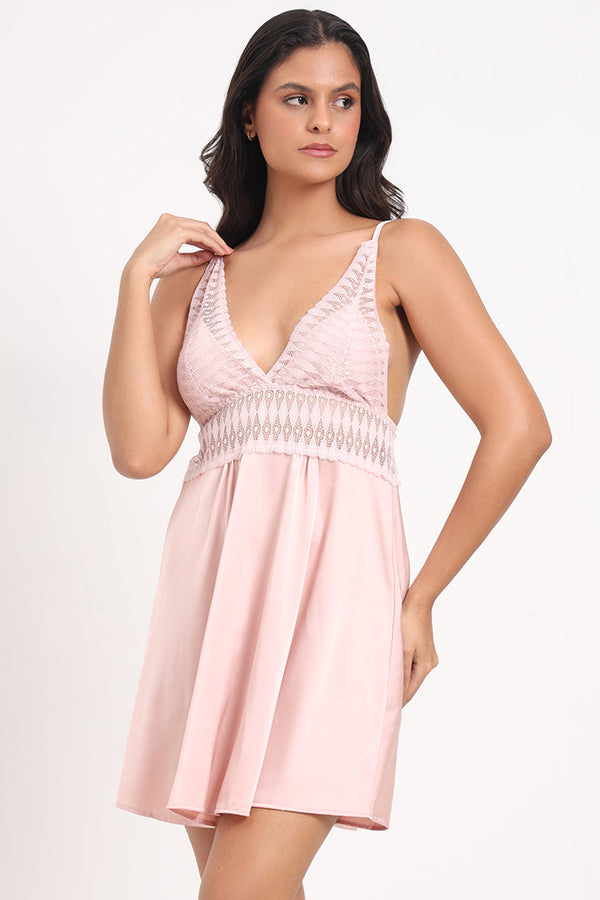 AXTZH Lace Bodice Nightwear Set with Thong NW X5531-BLUSH