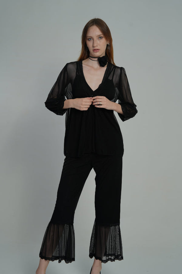 AXTZH Moonlit Charm Nightwear X0269-BLACK-NSL3PMO