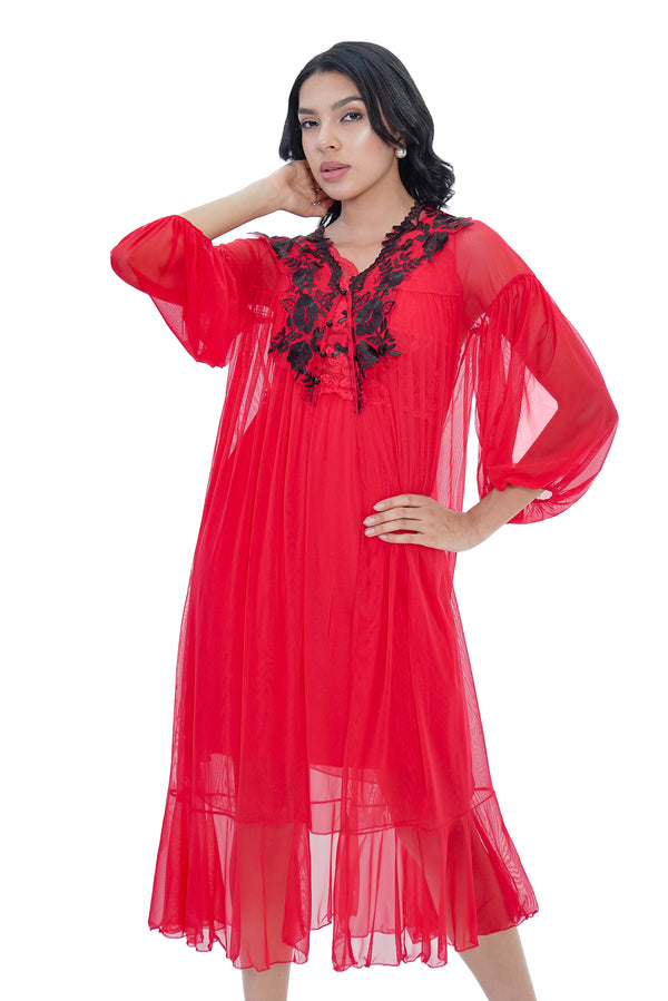 AXTZH Red Sheer 2-Piece Bridal Nightwear Set X0123-RED-F12N