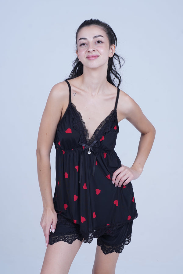 AXTZH NIGHTWEAR Two-piece set with camisole and shorts X8035-BLKPR-A4M