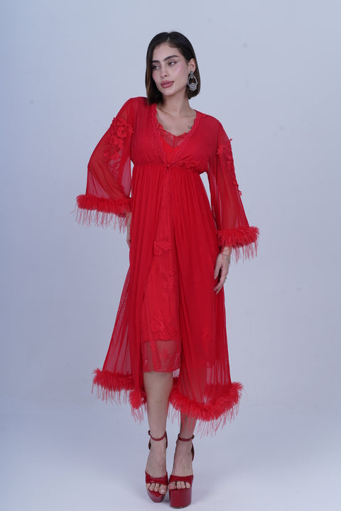 AXTZH Sheer Elegance Two-Piece Nightwear Set for Women X4254-CRIMSON-F11N