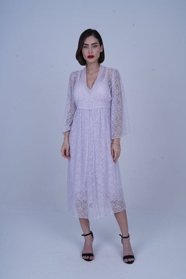 AXTZH Two-Piece Nightwear Set for Women with Elegant Robe and Inner Slip Dress X0260-LILAC-F12N