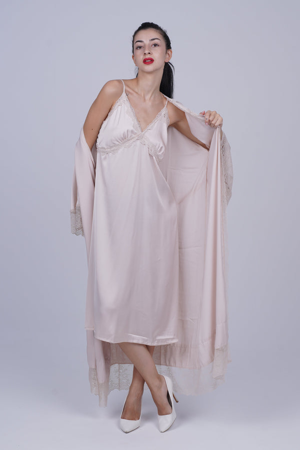 AXTZH Two-piece nightwear set including a long gown and matching robe X8165-PEARL-F12S