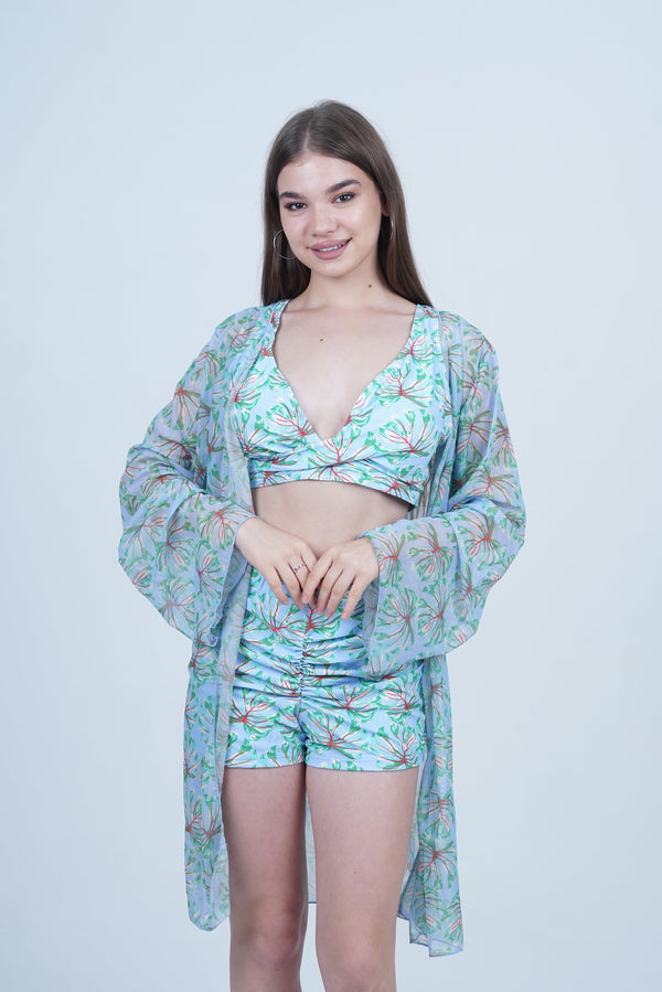 AXTZH Stylish 3-Piece Swimwear Set for Women with Coordinating Top, Shorts, and Breezy Cover-Up X0098-IRSPR-3PS