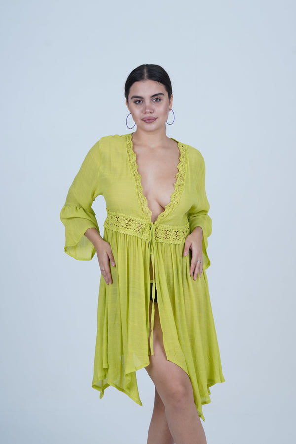 AXTZH Flowing Sarong-Inspired Beachwear Dress with Bell Sleeves and Tie-Up Waist X0629-MEADOW-SNGA2