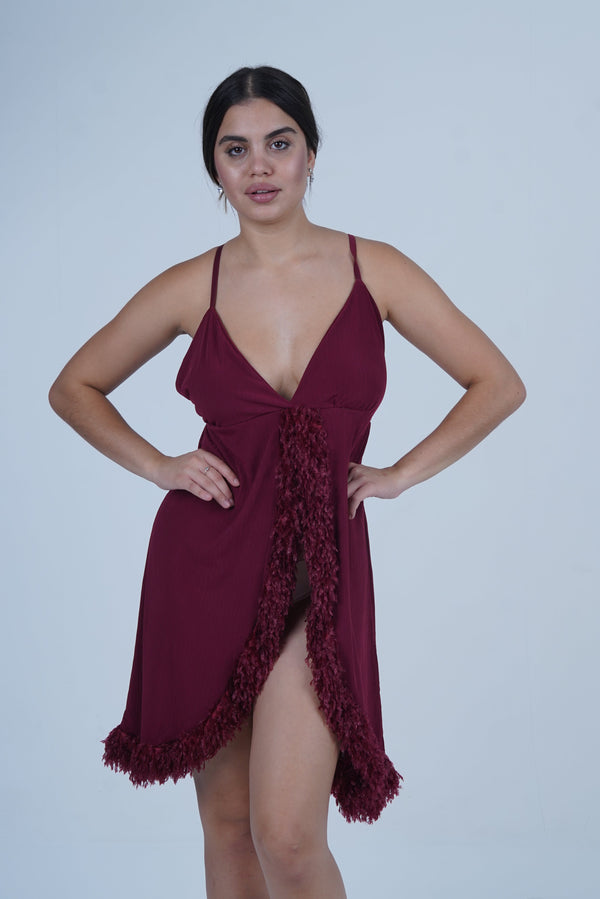 AXTZH Luxury Nightwear for Women with Sensual Fit and Intricate Edge Finishes X2424-MERLOT-F1L