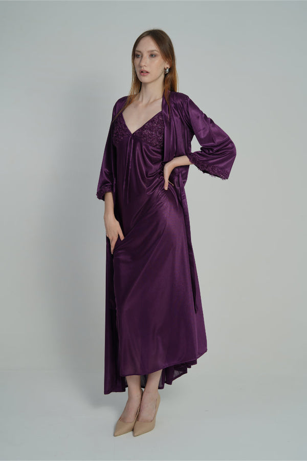 ANGELS Satin Lace Long Nightwear Set FASHION NW AG1814-DPURPLE-F22L