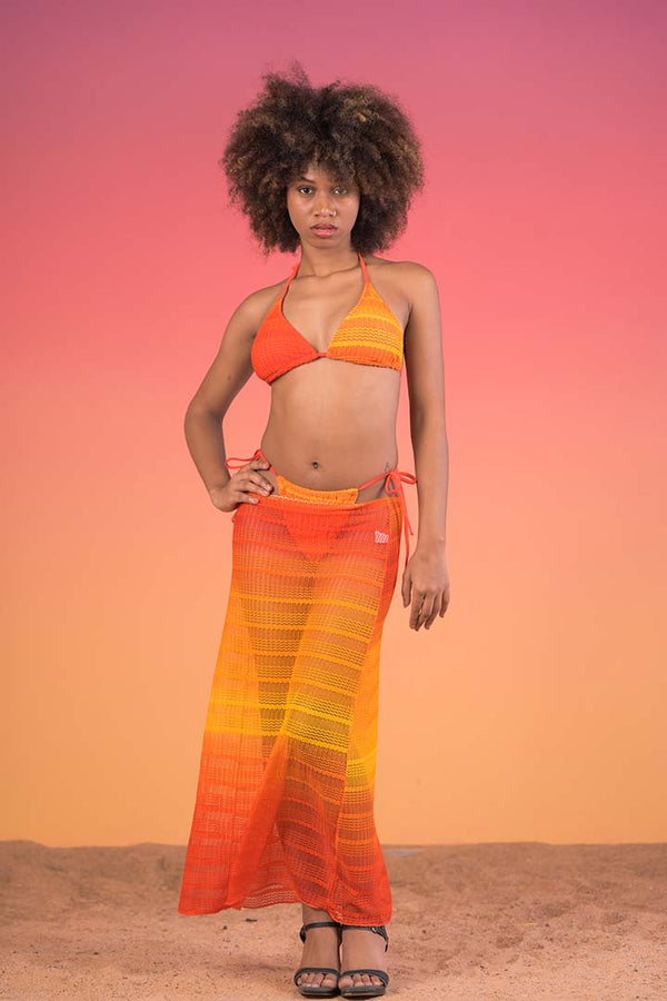 AXTZH 3-Piece Crochet Swimwear Set with Sarong X9269-ORGPR-3PB