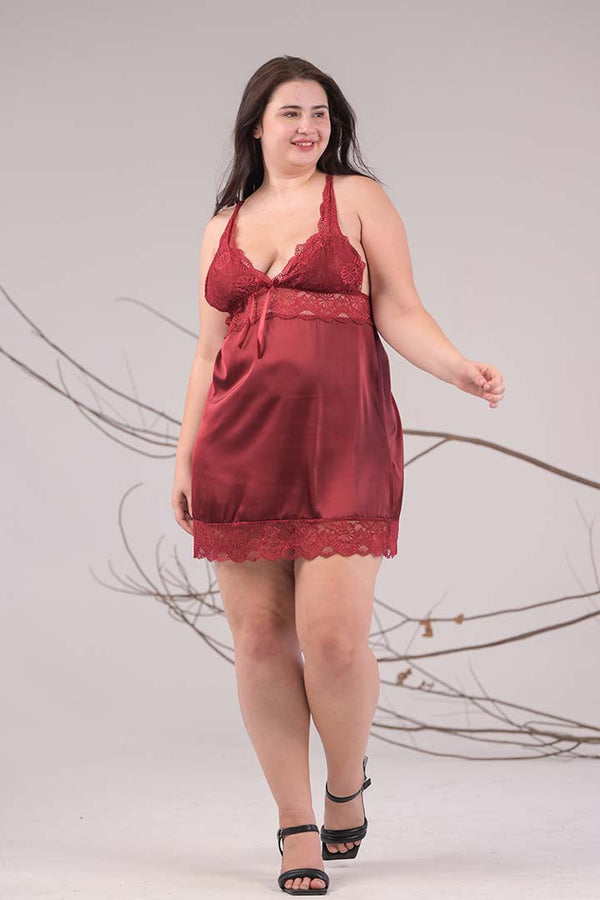 AXTZH Lace-Trimmed Open-Back Nightwear X0653-SCARLET-F1S