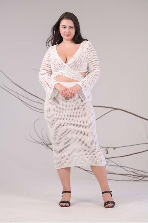 AXTZH 2-Piece Crochet Knit Beachwear Set X0531-WHITE-BW2PF