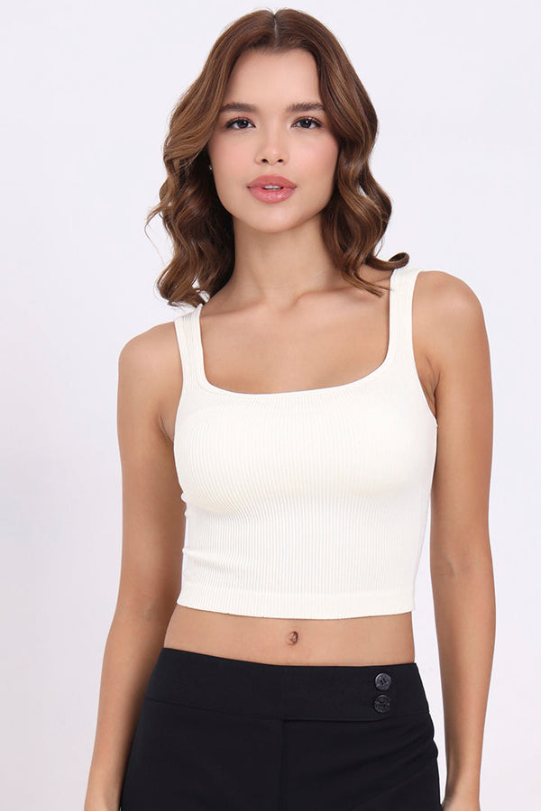 AXTZH Women’s Ribbed Bralette Crop TopX0010-IVORY-CV007