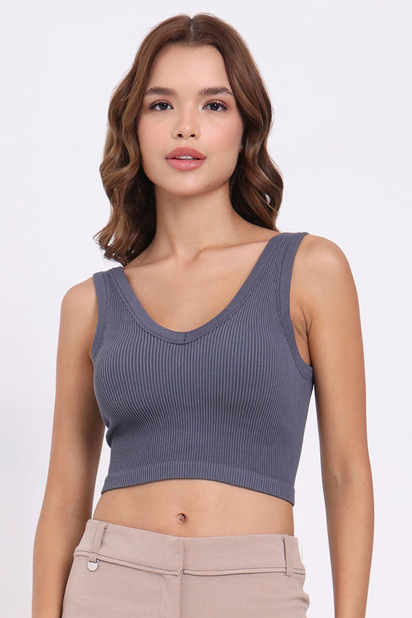 AXTIZH Women’s Ribbed Seamless Cami Bra X0009-SGREY-CV007