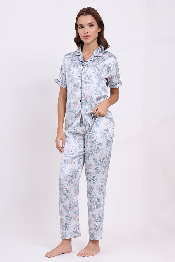 ANGELS Floral Satin Pyjama Set NIGHTWEAR AZPRINT-BLUPR-C2S