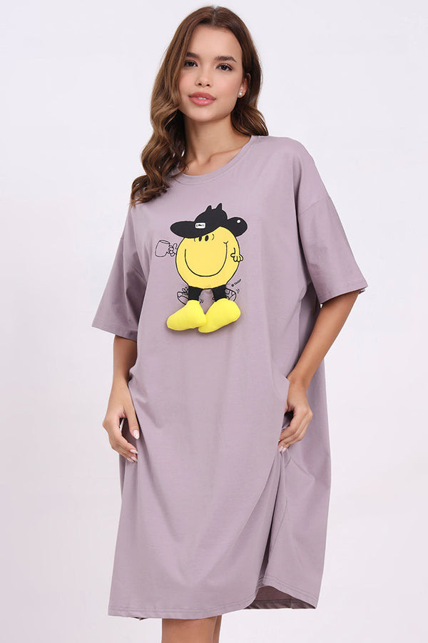 AXTZH Women’s Oversized Graphic Nightwear X2030-MAUVE-F1