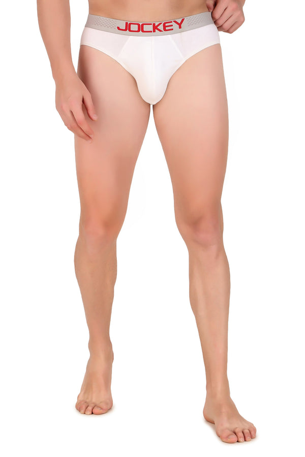 Jockey-US07 White Super Combed Cotton Elastane Stretch Solid Brief with Ultrasoft Waistband