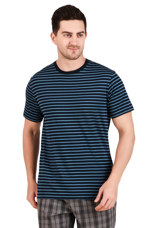 Jockey-2715 Super Combed Cotton Rich Striped Round Neck Half Sleeve T-Shirt -NV-ST