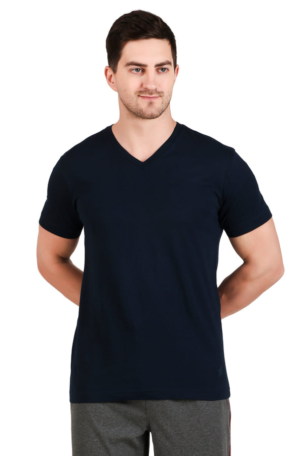 Jockey-2726 Super Combed Cotton Rich Solid V Neck Half Sleeve T-Shirt -Navy