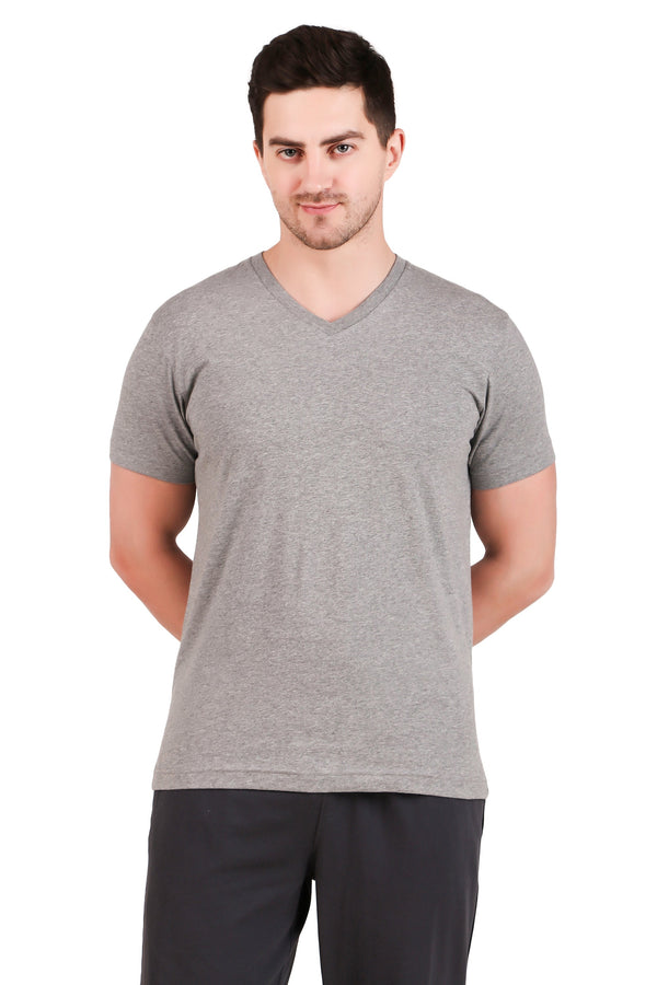 Jockey-2726 Super Combed Cotton Rich Solid V Neck Half Sleeve T-Shirt -Gryml