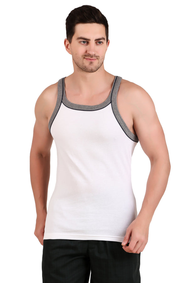 Jockey-US54 White Super Combed Cotton Rib Square Neck Gym Vest with Graphic Print