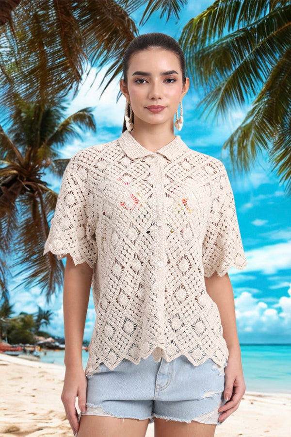 AXTZH Isle Breeze Crochet Beachwear Shirt XBWSHIRT0935IY