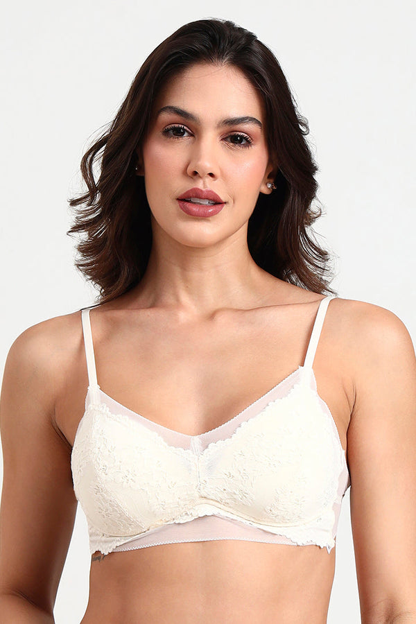 BELLAGIO Modern Sheer Strappy Bra with Comfortable Fit and Sensual Appeal BB9509-IVORY-CN022