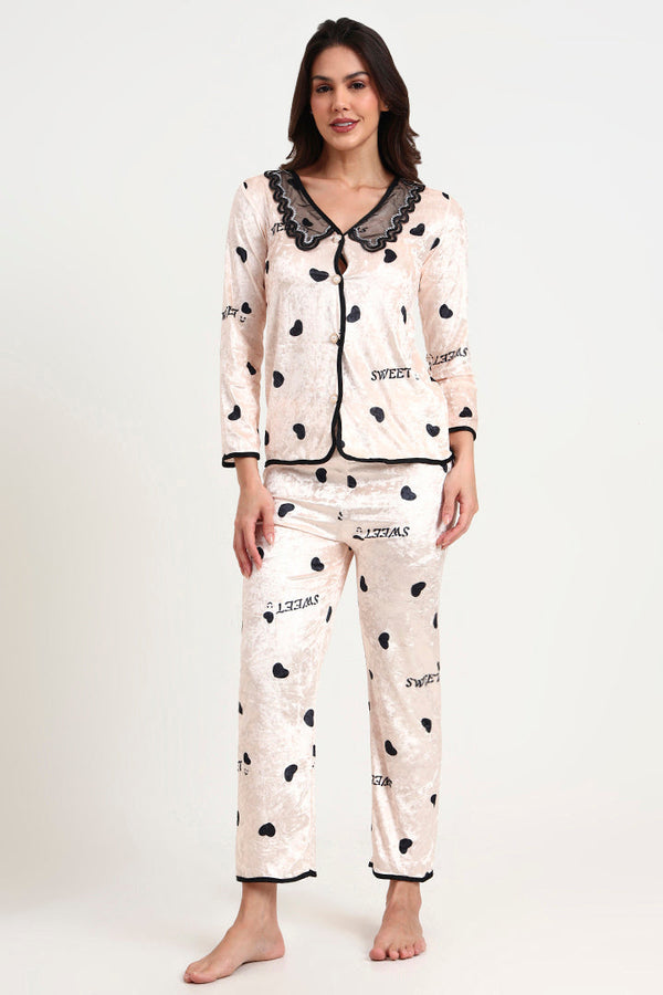 AXTZH Comfort-First Winter Nightwear Ensemble Featuring Button-Up Top and Relaxed Fit Bottoms X0044-CREPR-WC4V
