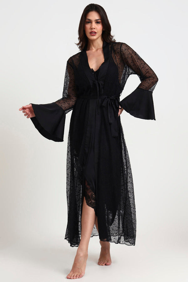 AXTZH Three-Piece Nightwear Set Blending Sheer Elegance, Comfort, and Sophistication for Women X3011-BLACK-F12S