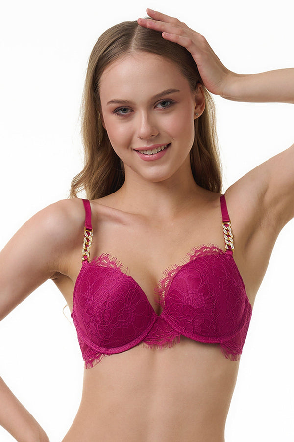 BELLAGIO BRA-BB8075 Cerise Lace design Underwired Push Up Lightly Padded Medium Coverage Bra
