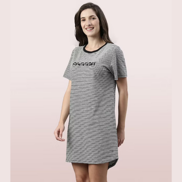 ENAMOR-E8S2 BASIC DRESS | COTTON SLOUNGE MINI DRESS WITH CHEST GRAPHIC