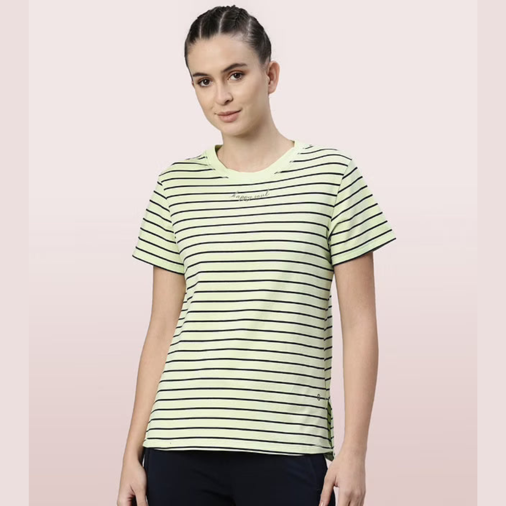 ENAMOR-A3S1 ACTIVE COTTON TEE -STRIPES | YARN DYED STRIPE SHORT SLEEVE ANTI-ODOUR COTTON TEE WITH GRAPHIC