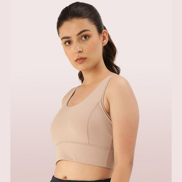 Enamor-E117 Longline Sports Bra – Solid | Scoop Neck Line High Impact Dry Fit Sports Bra