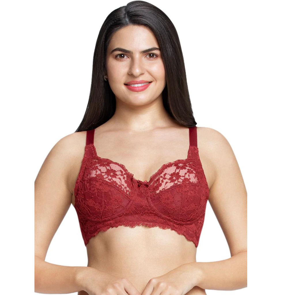 Floral Romance Padded Non-wired Lace Bra - Burgundy Wine Lace